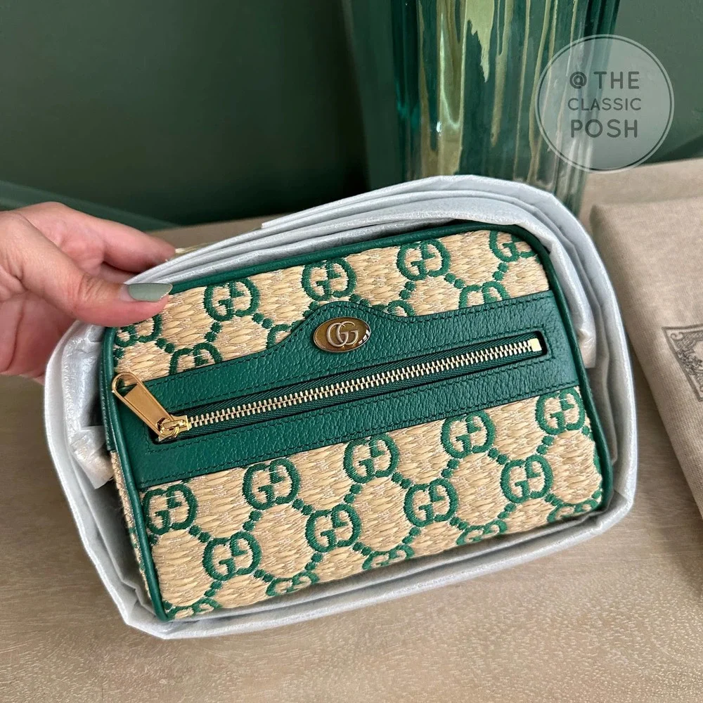 ❌SOLD❌ NEW Green Ophidia GG Supreme Raffia Shoulder Crossbody Bag - Picture 4 of 10